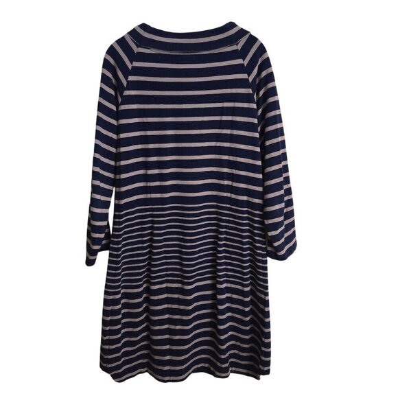 Hatley Navy Beige Draped Bateau Neck Striped Jersey Midi Dress Size L - Picture 2 of 6
